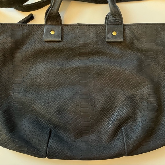 Clare V Black Snake Leather Tote Satchel Bag w/ Shoulder Strap - Picture 3 of 8